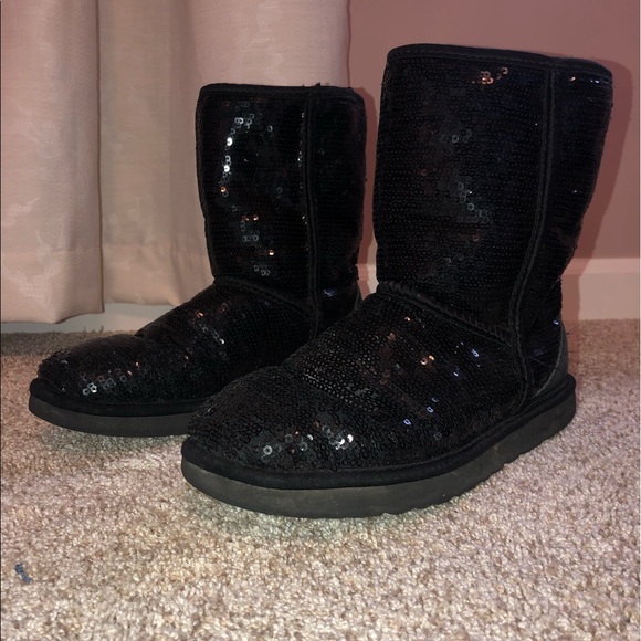 Black Sequin Uggs (Classic Short Cosmos Sequin) - Picture 1 of 7
